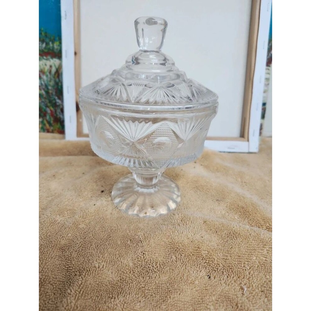 Vintage pressed glass candy dish with lid